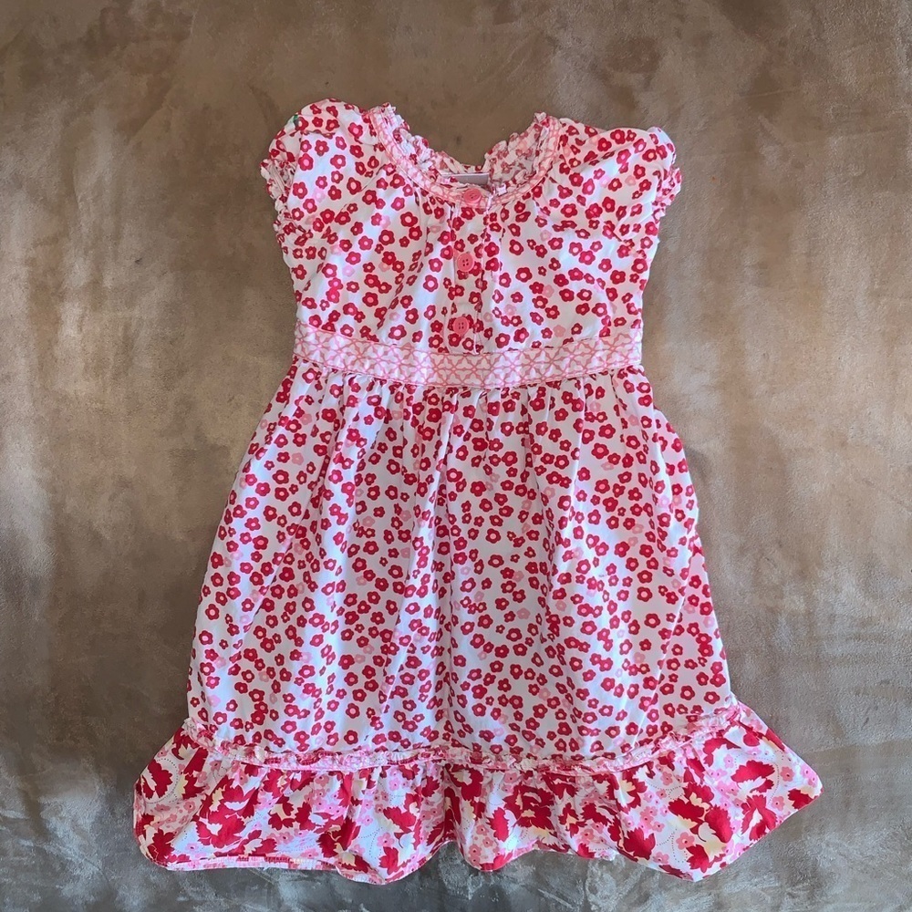 Hanna Andersson Red White Floral Button Front Summer Dress Size 3-4T